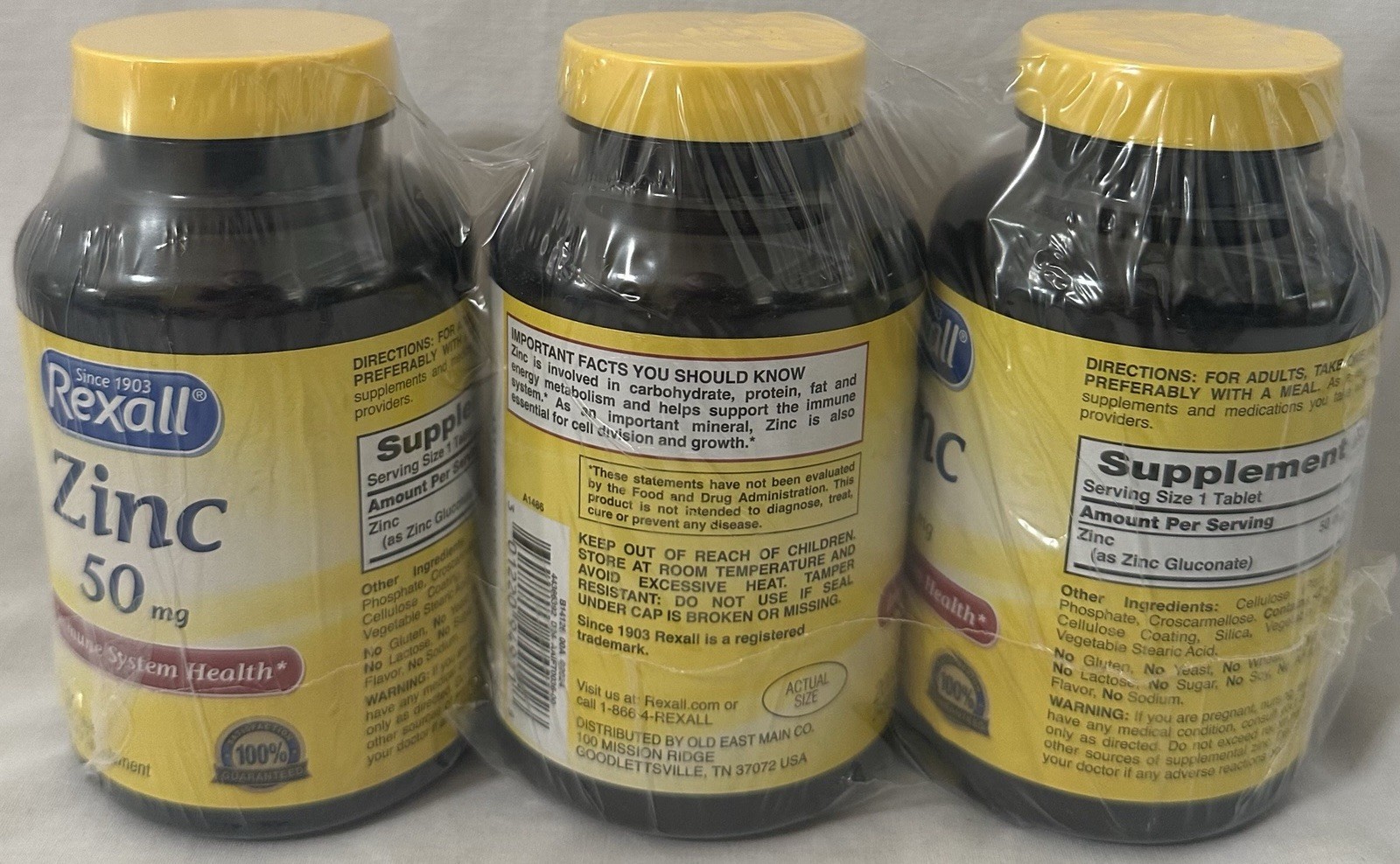REXALL ZINC 50mg 100 Tablets Each (3 PACK) Exp 10/28 IMMUNE SYSTEM HEALTH Sealed