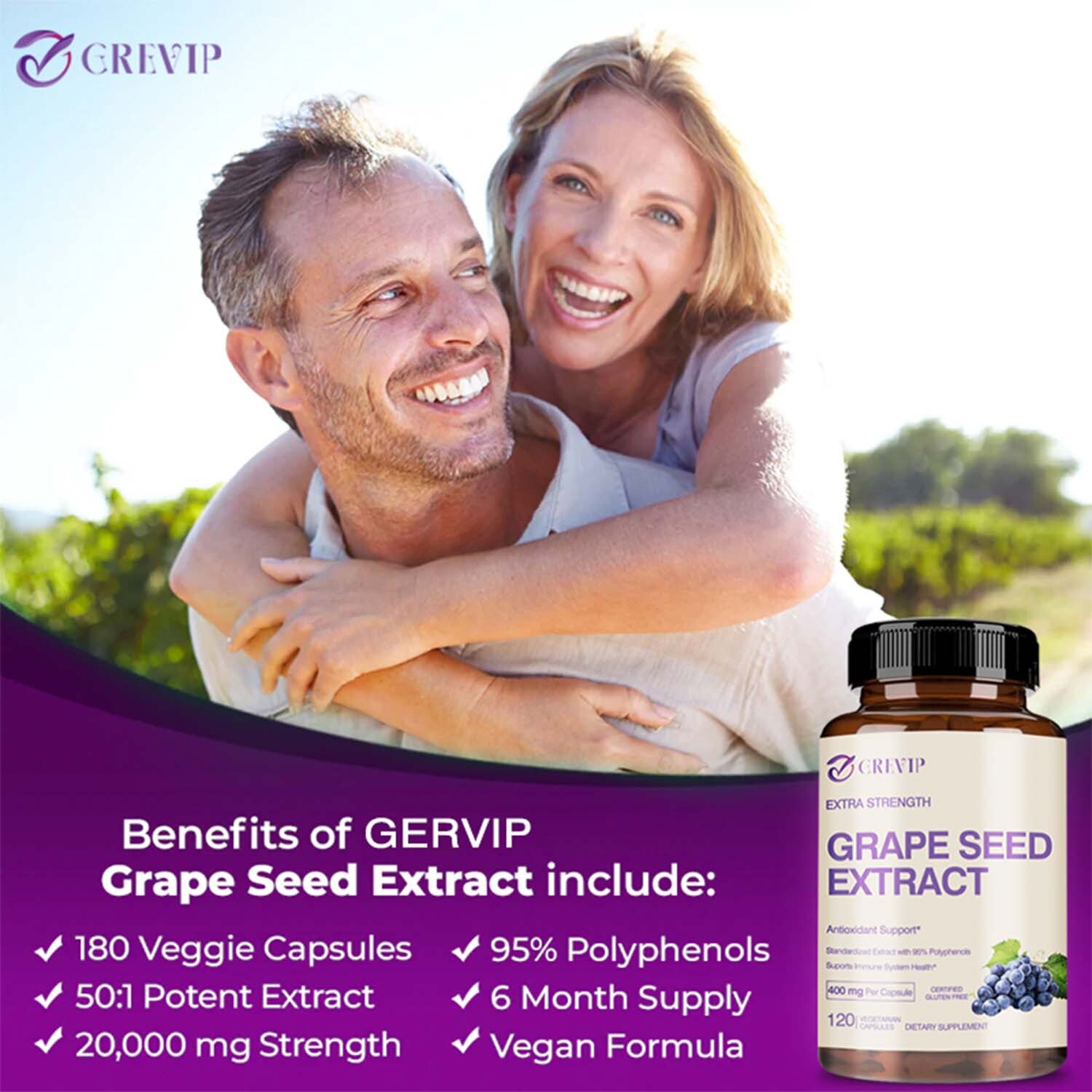 120pcs Grape Seed Extract 400mg-95%Polyphenols Antioxidant,Cardiovascular Health