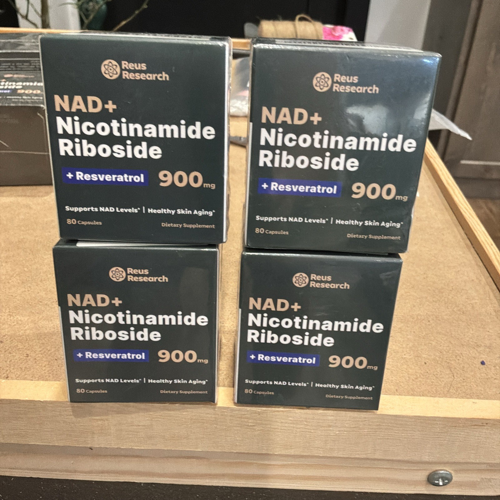 (4)bx Reus Research NAD+ Nicotinamide Riboside Resveratrol Anti-Aging Supplement