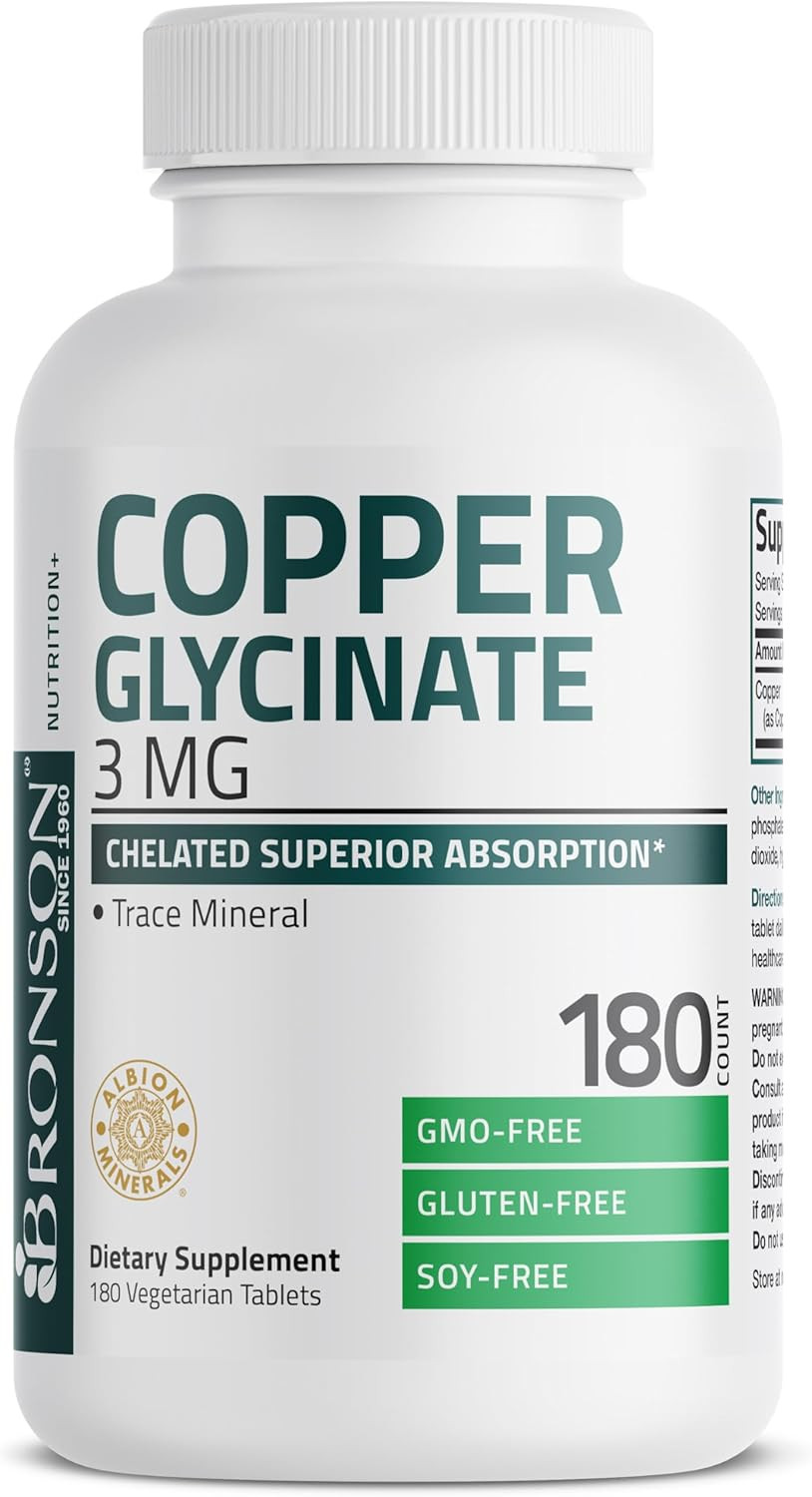 Copper Glycinate 3Mg Chelated Superior Absorption Non-Gmo, 180 Vegetarian Tablet