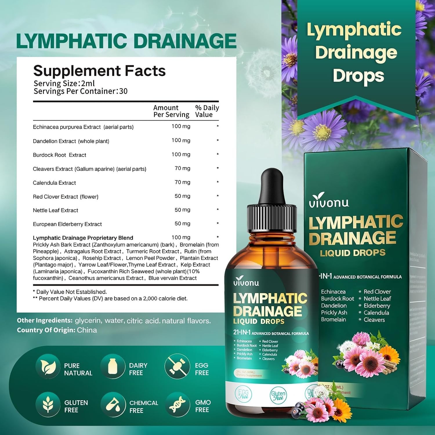 21-in-1 Lymphatic Drainage Drops for Liposomal, 6000mg Immune & Lymph System