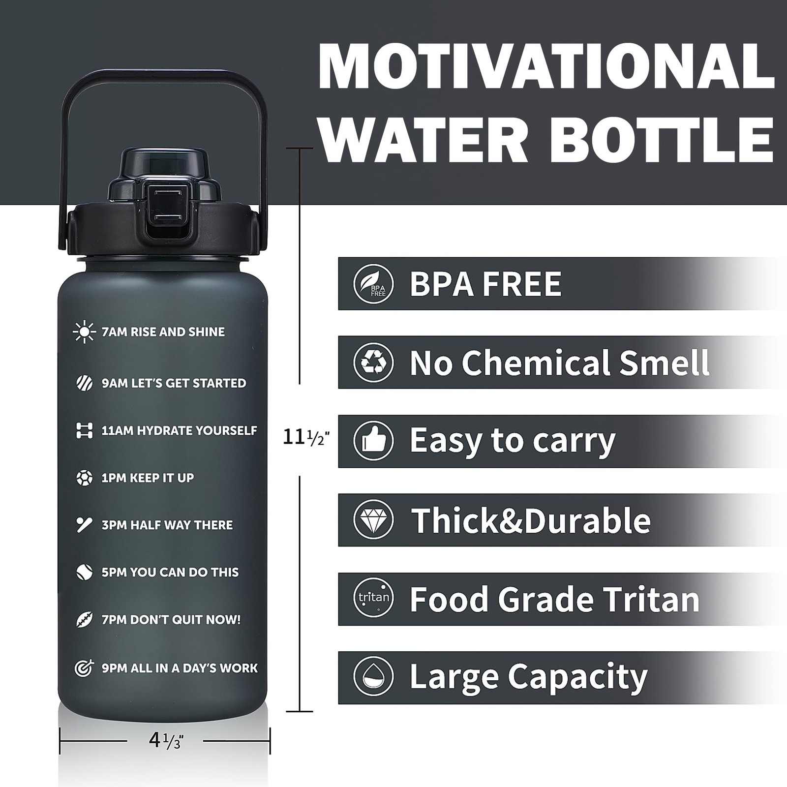 ST-YIBEN 64oz Large Motivational Water Bottle 64 Ounces, 64oz-Matte: Power