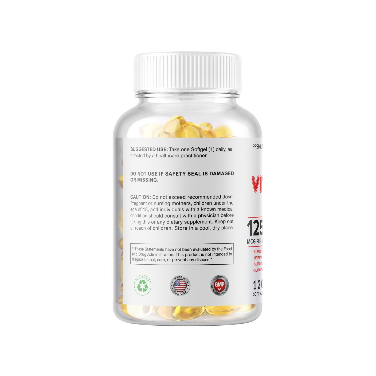 Vitamin D3 5,000 IU, 360 Softgels 125 mcg – Gluten Free & Non-GMO USA Made Ship