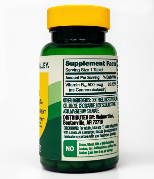 Spring Valley Vitamin B12 Tablets, 500 mcg, 100 Count Free Shipping