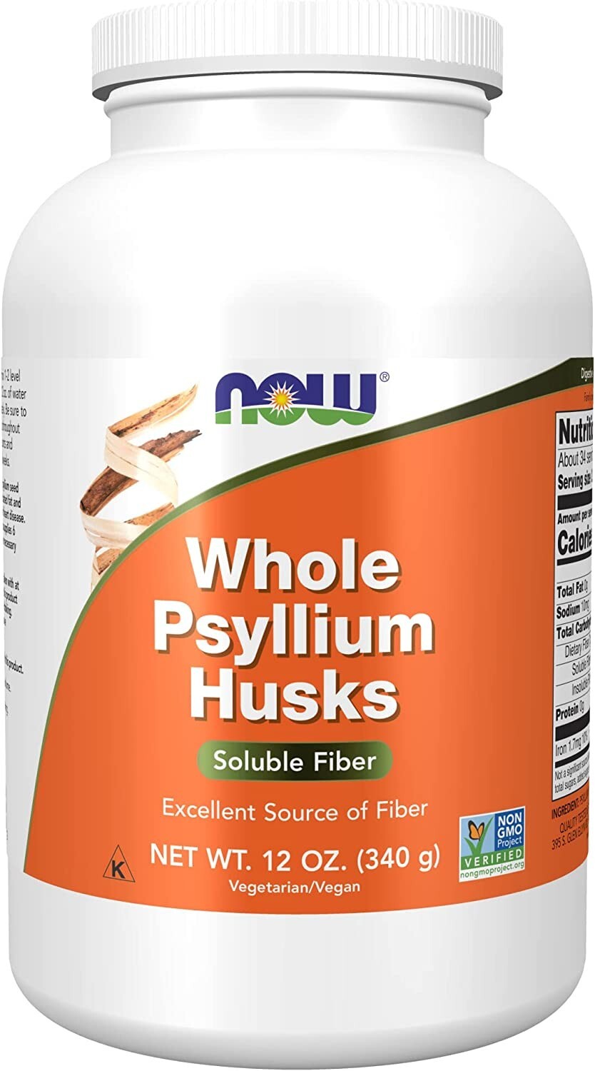 (4PK) Now Foods Whole Psyllium Husk Husks Soluble Fiber, 12 oz,EXP 11/2026.