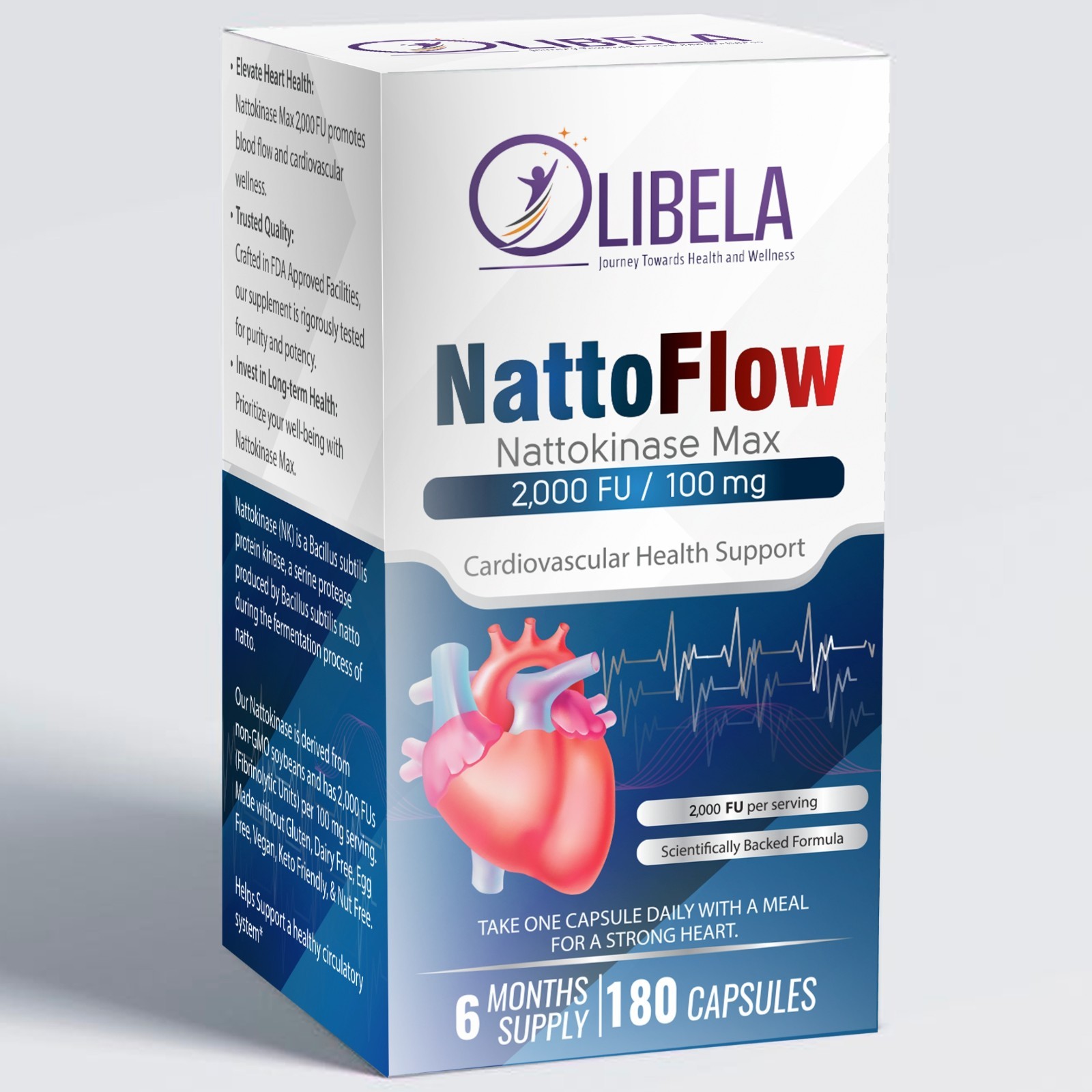 Nattokinase 2000FU 180 Capsules Cardiovascular Health Non-GMO, Vegetarian