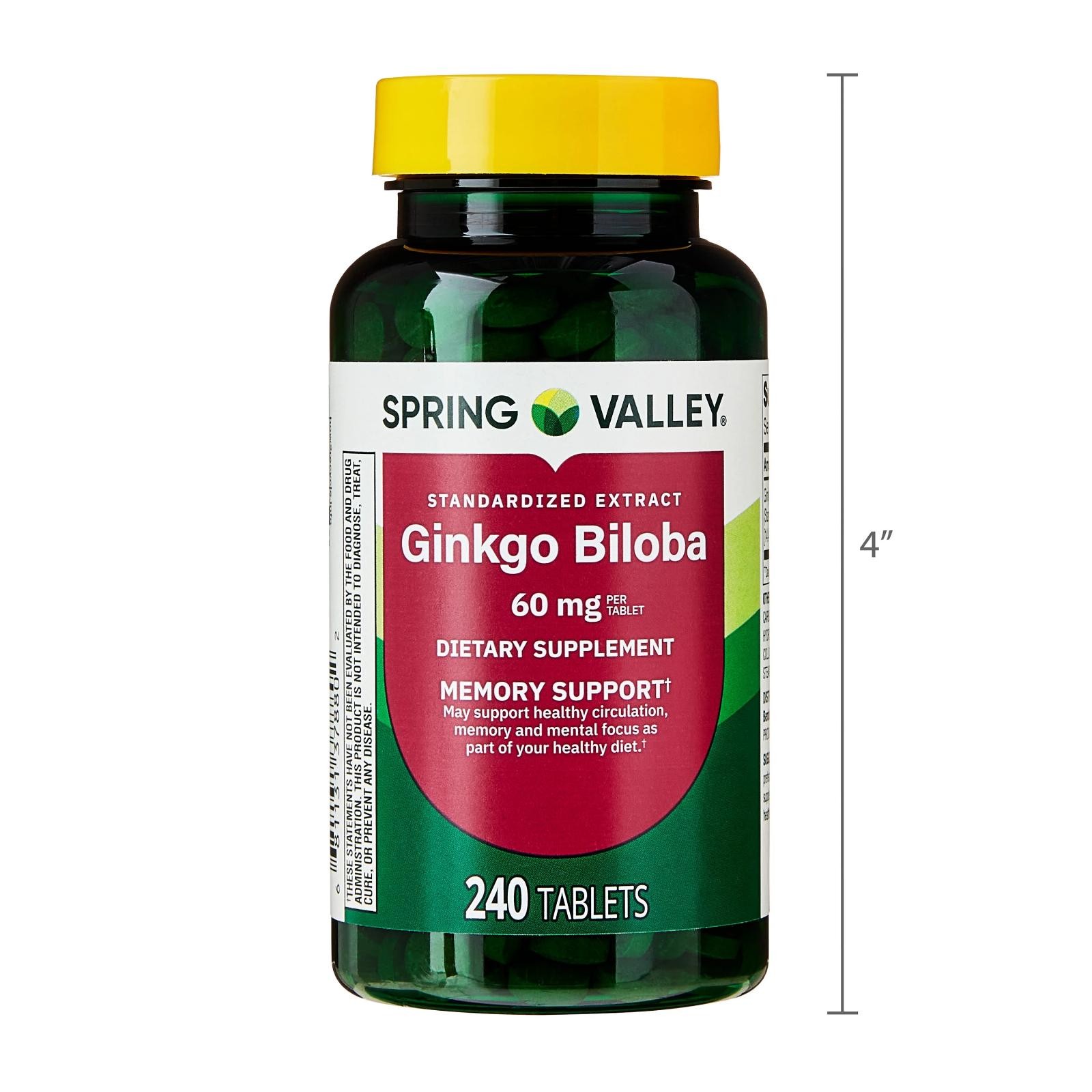Spring Valley Ginkgo Biloba Extract 60 Mg Memory Support Non GMO, 240 Tabs