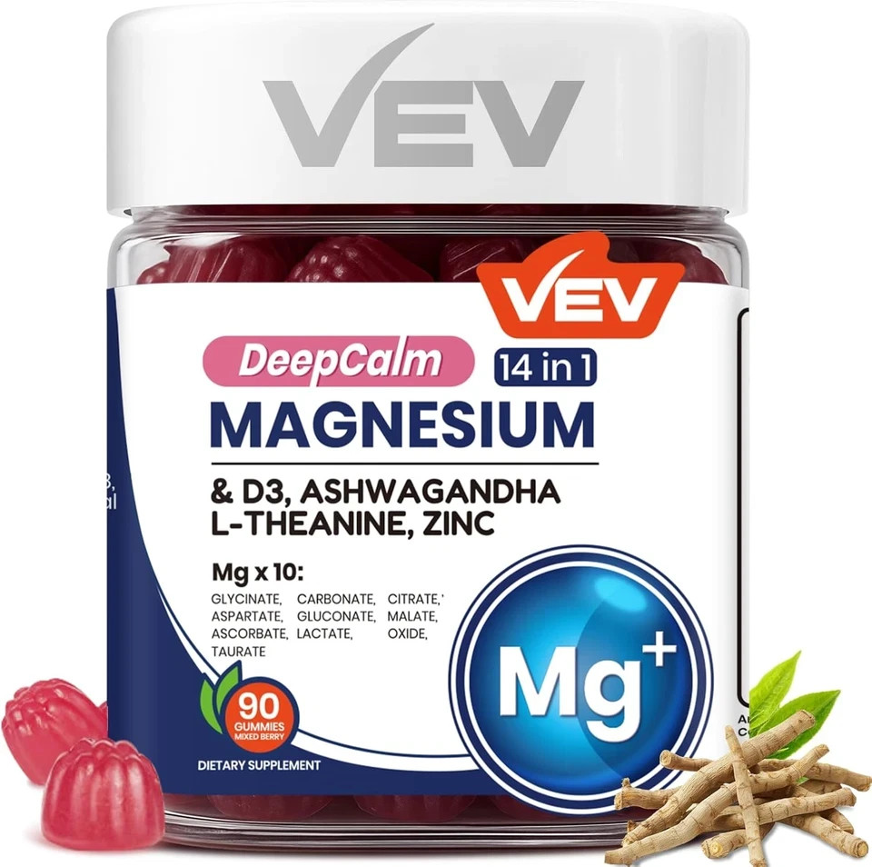 VEV Deep Calm Magnesium Complex 14-in-1 Gummies 90 Count For Women Men