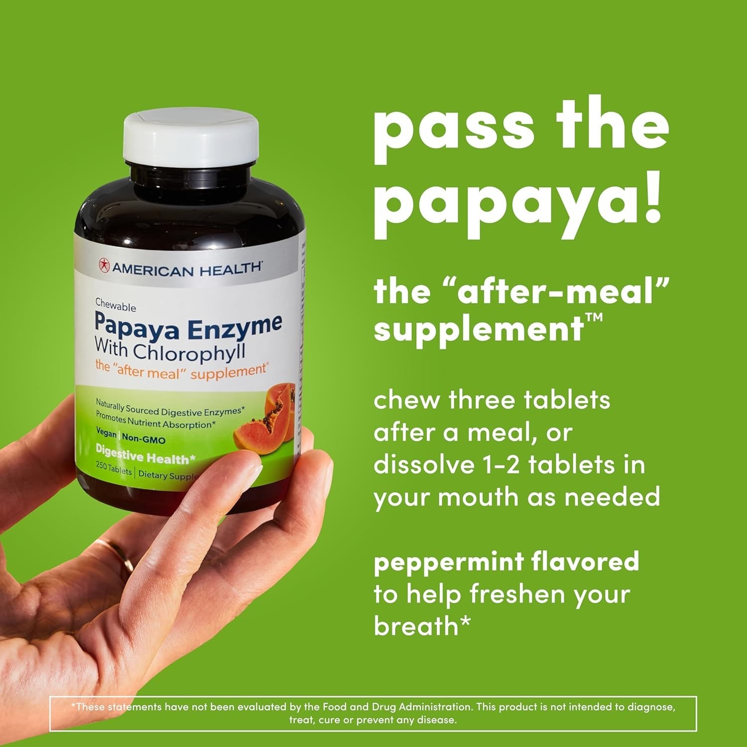 Natural Papaya Enzyme & Chlorophyll, 250 Chewable Tablets for Digestive Support