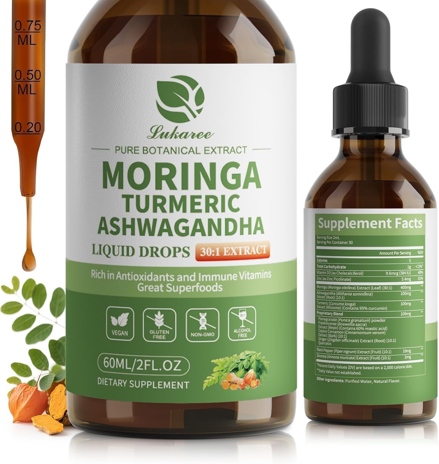 Liposomal Moringa Drops Vegan Liquid Supplement for Energy, Immunity & Skin