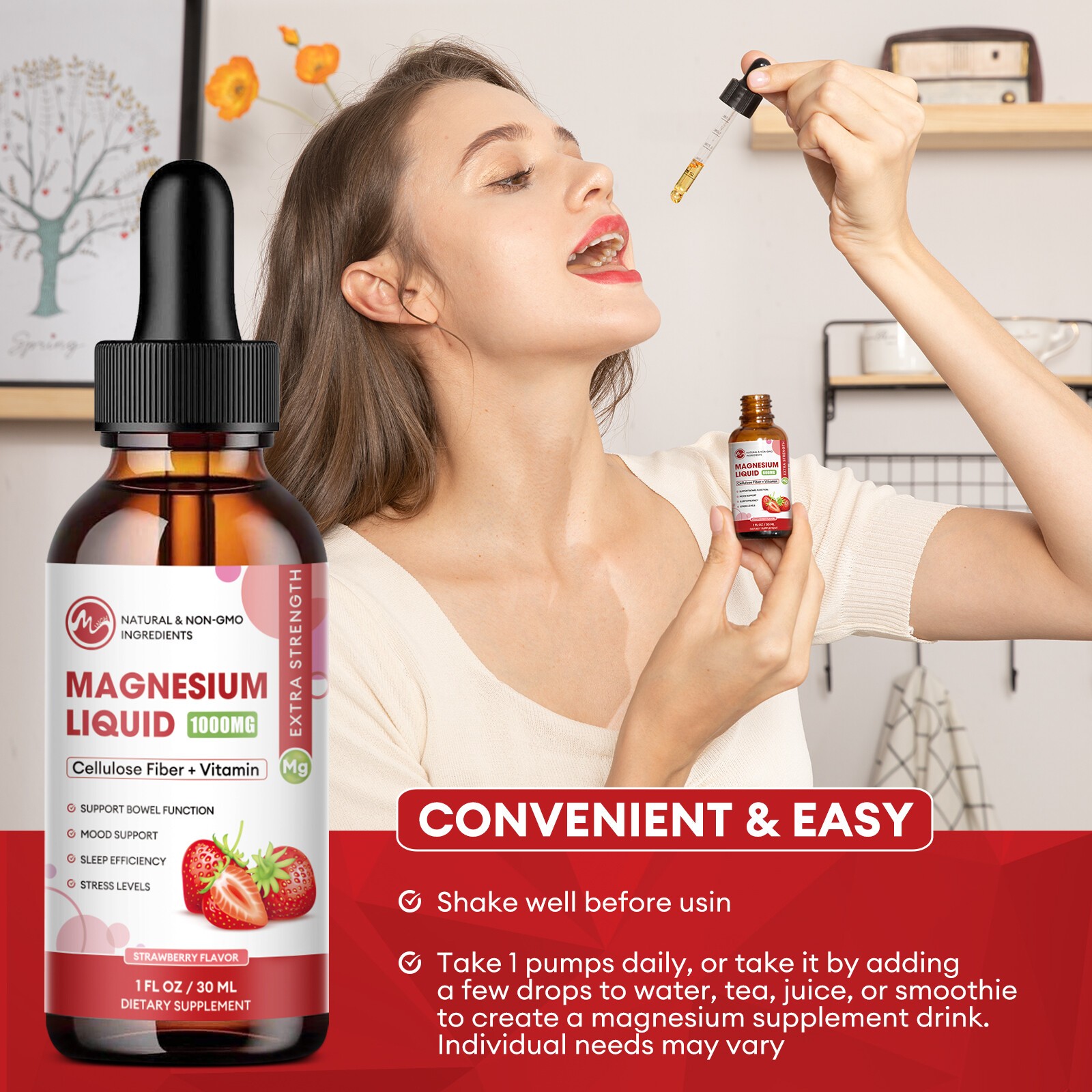 Magnesium Liquid Drops,1000MG Magnesium Glycinate & L-Threonine Mood Support