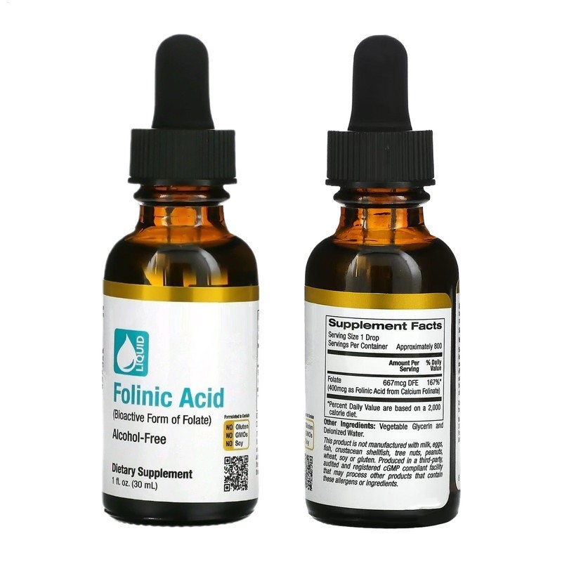 Gold California Nutrition Folinic Acid Supplement,1 fl oz (30 volume Liquid Form