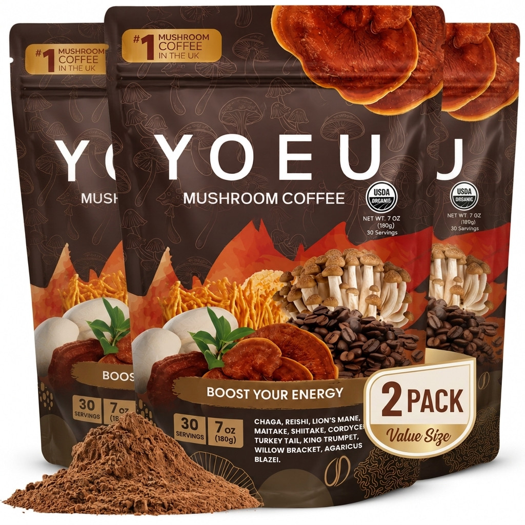 Organic Mushroom Coffee 2 Pack 60 Servings Low Calorie Energy Blend