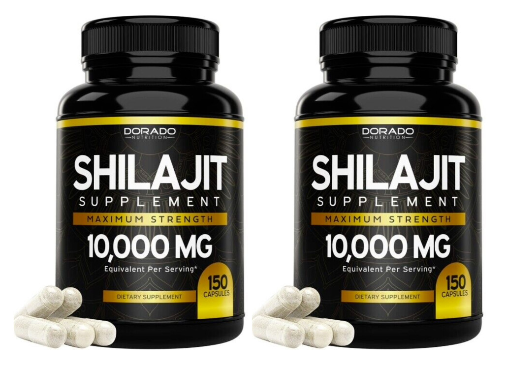 Pure Shilajit 10000mg 2X150Caps Asphaltum Naturally Occurring Fulvic Acid NonGMO