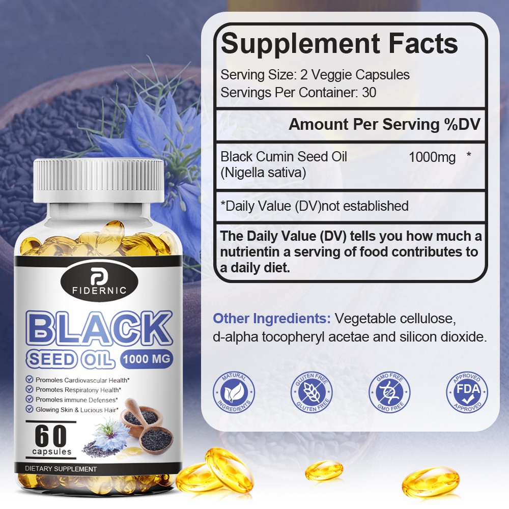 Black Seed Oil 1000mg 60 Capsules Cold Pressed Nigella Sativa