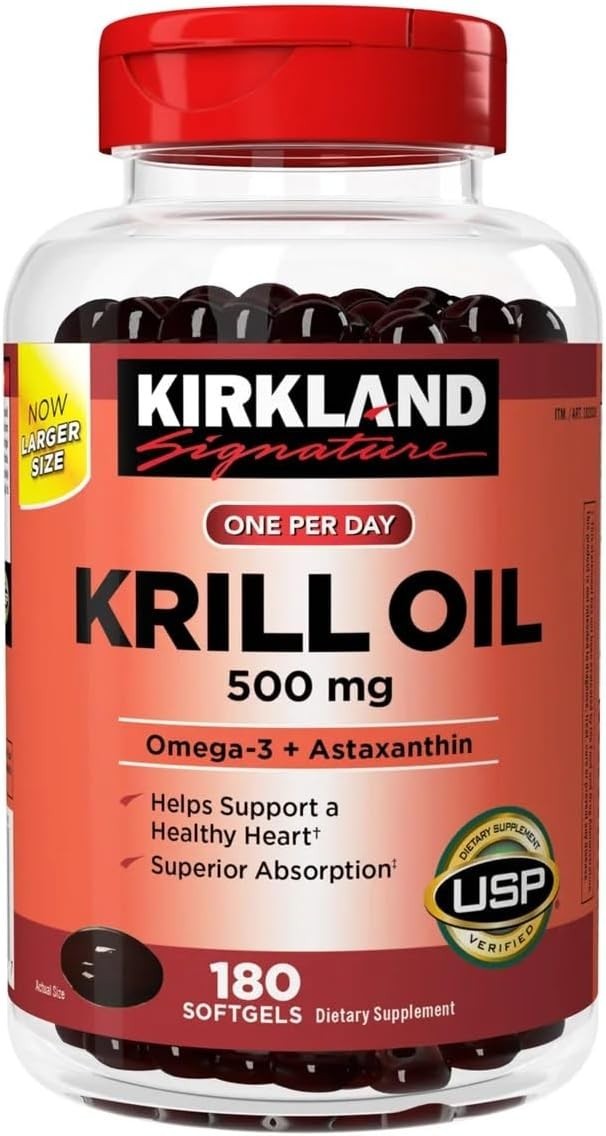 Kirkland Signature Krill Oil 500mg Omega-3 Astaxanthin 180 Softgels