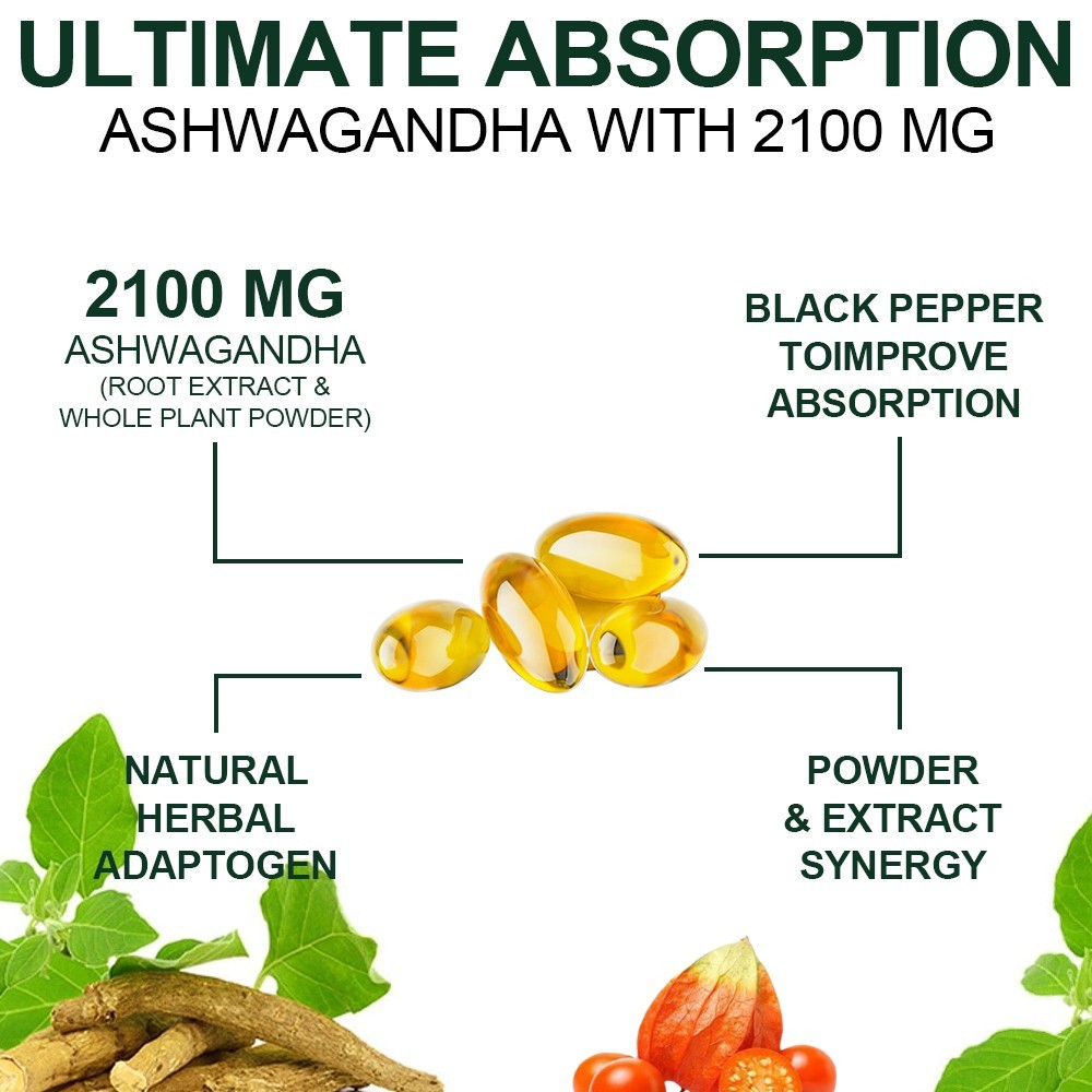 Ashwagandha Supplements Extra Strength Ashwagandha Capsules with 2100mg, 120 ct
