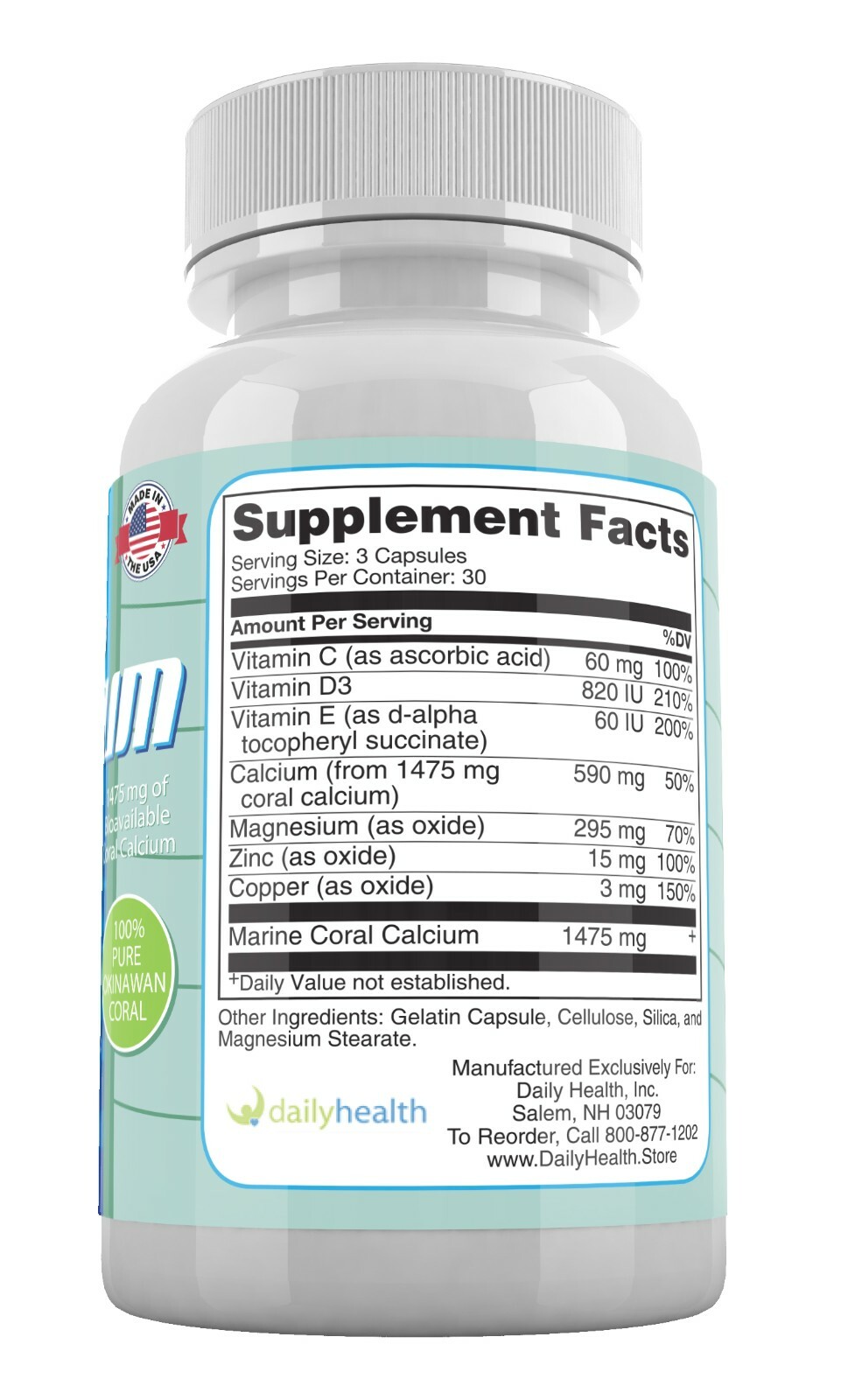Coral Calcium Daily Original 1475mg 90 capsule Best Pure Supreme Marine Okinawan