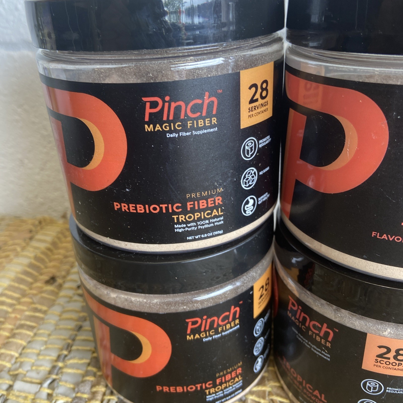 Lot Of 4 Pinch Magic Fiber Supplement Powder Tropical Flavored Psyllium Husk