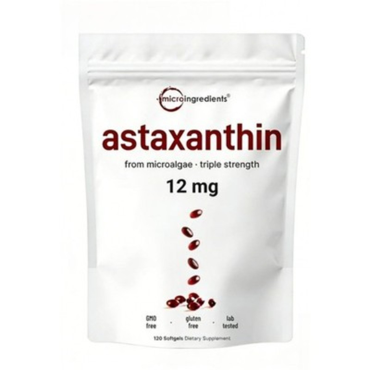 Micro Ingredients Astaxanthin 12mg for Eye, Joint & Skin Health, 120ct