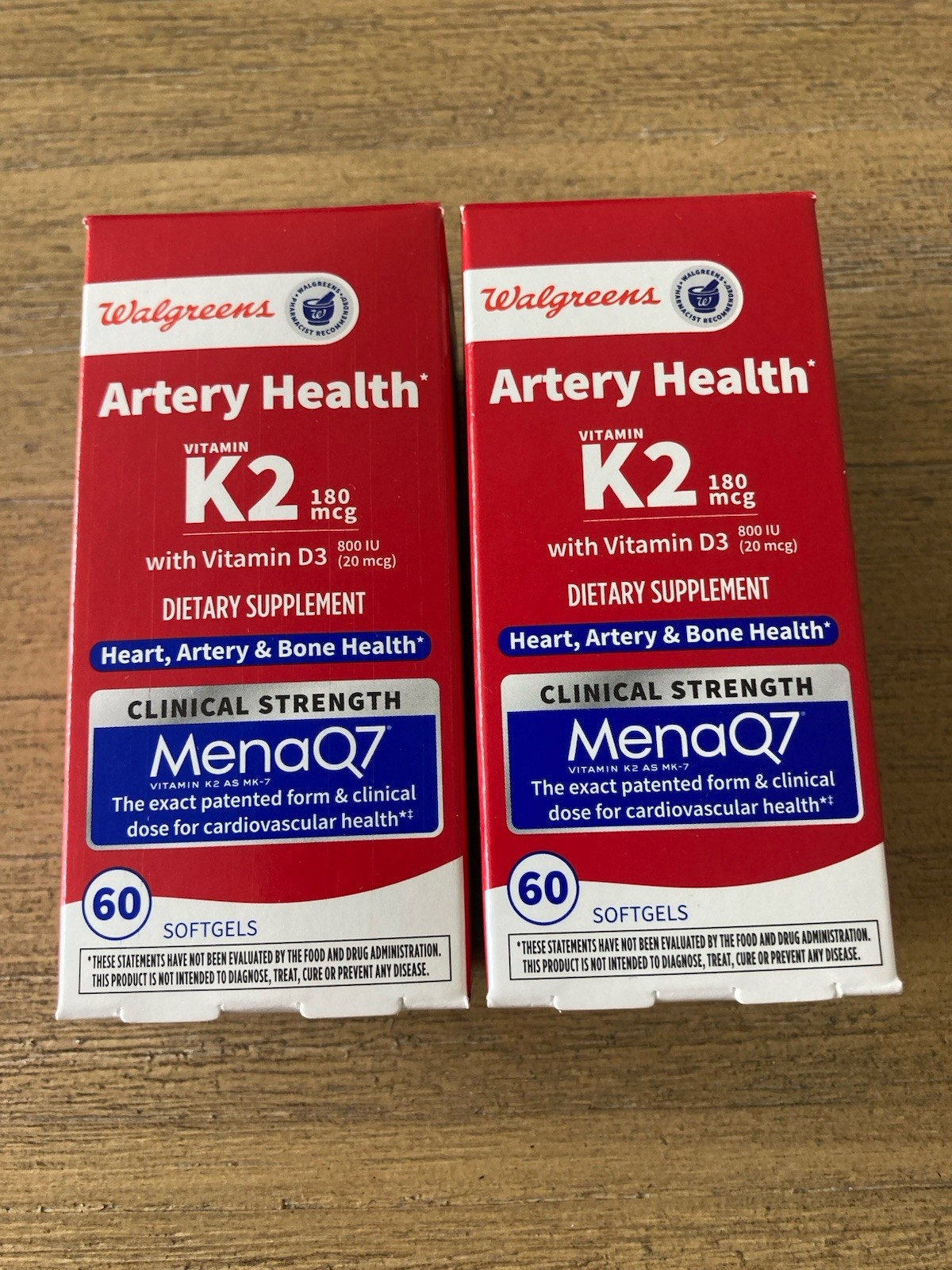 Walgreens Artery Health Vitamin K2 180mcg Vitamin D3 800 IU MenaQ7 120 Total