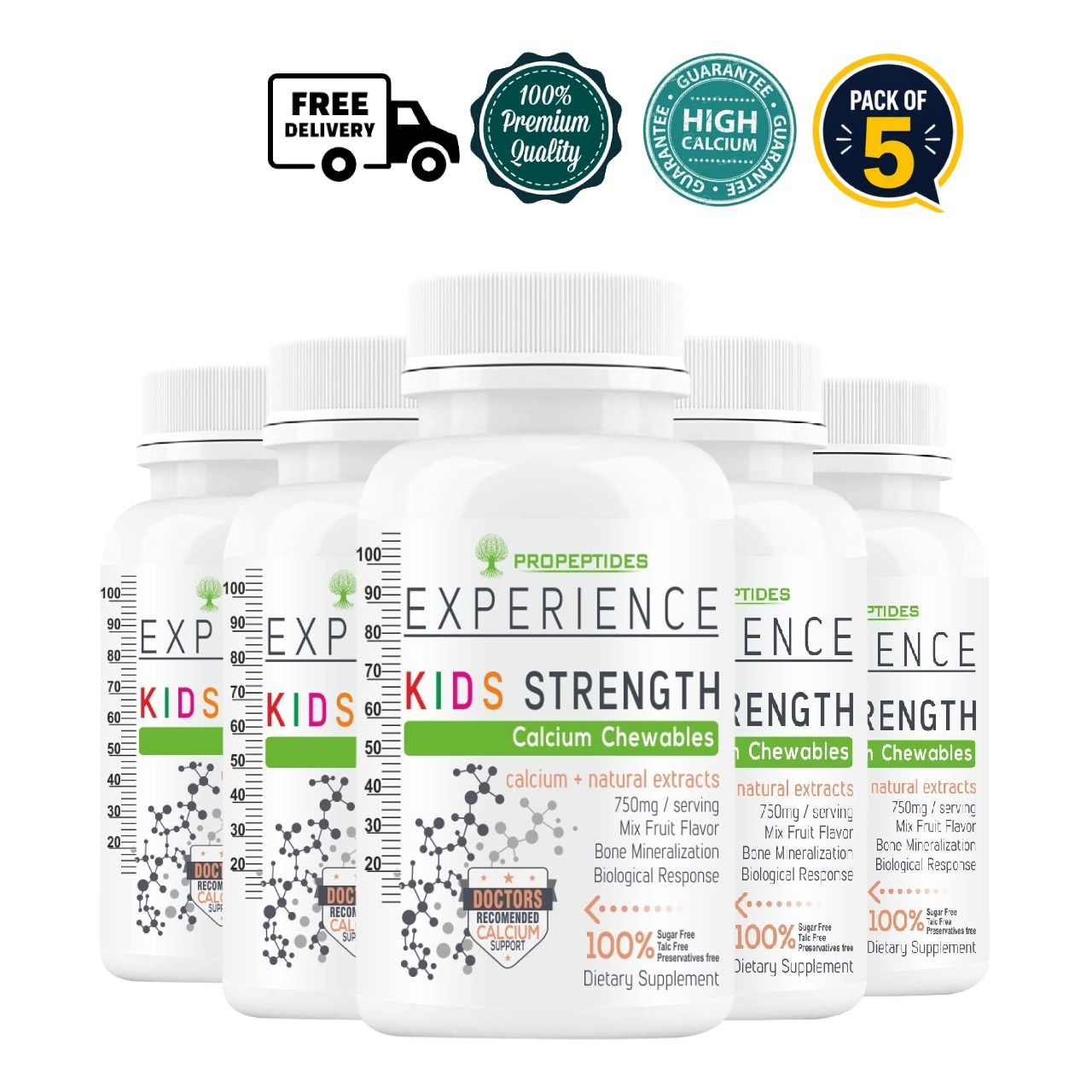 5 Pack Pro.peptides Kids Calcium D3 C Magnesium Zinc 60 Tabs