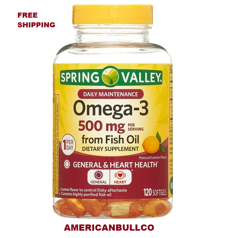 Spring Valley Fish Oil Omega-3 General Supplement Softgels, 500 mg, 120 Count