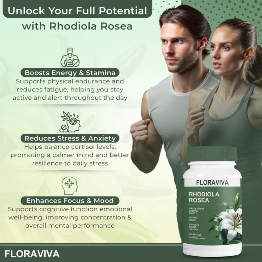 3 Pack Floraviva Rhodiola Rosea Capsules for Stress Relief & Energy,Non-GMO