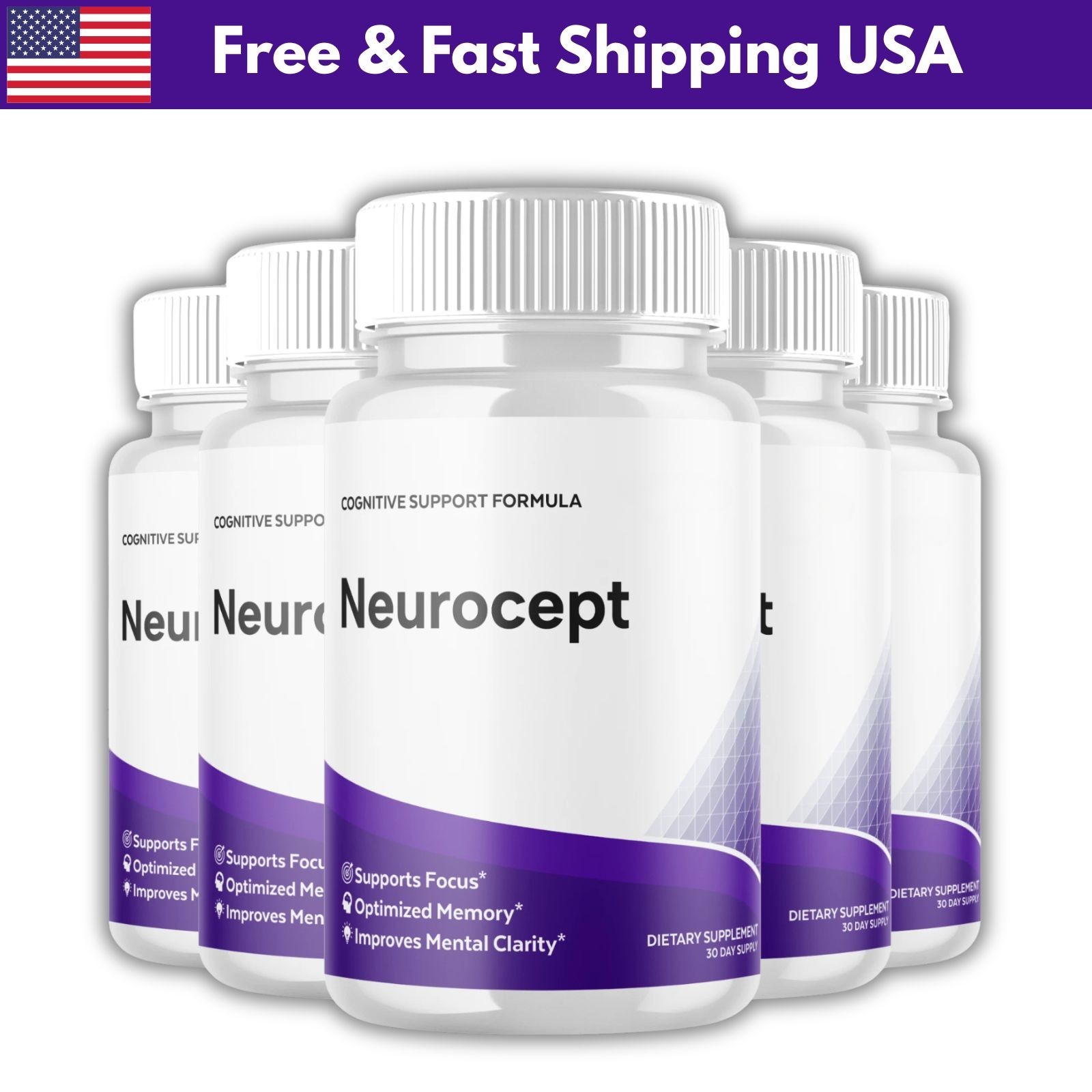 (5 Pack) Neurocept Nootropic All 60 Formula Brain Supplement organic Capsules US