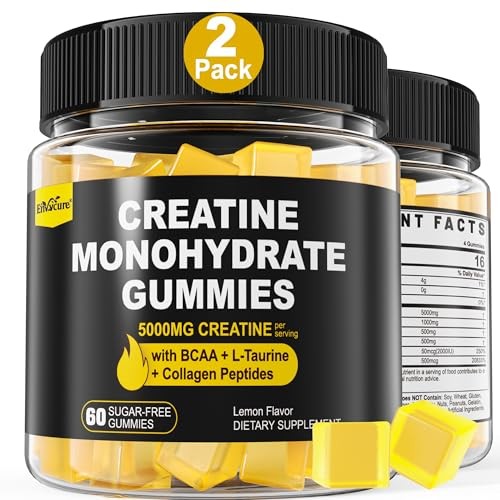 Creatine Monohydrate Gummies BCAA Collagen Peptides 5g 2 Pack
