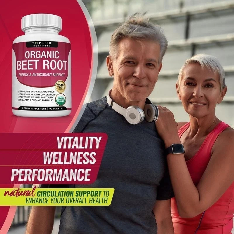 Toplux Organic Beet Root 2040mg with Black Pepper 90 Tablets Energy Circulation+