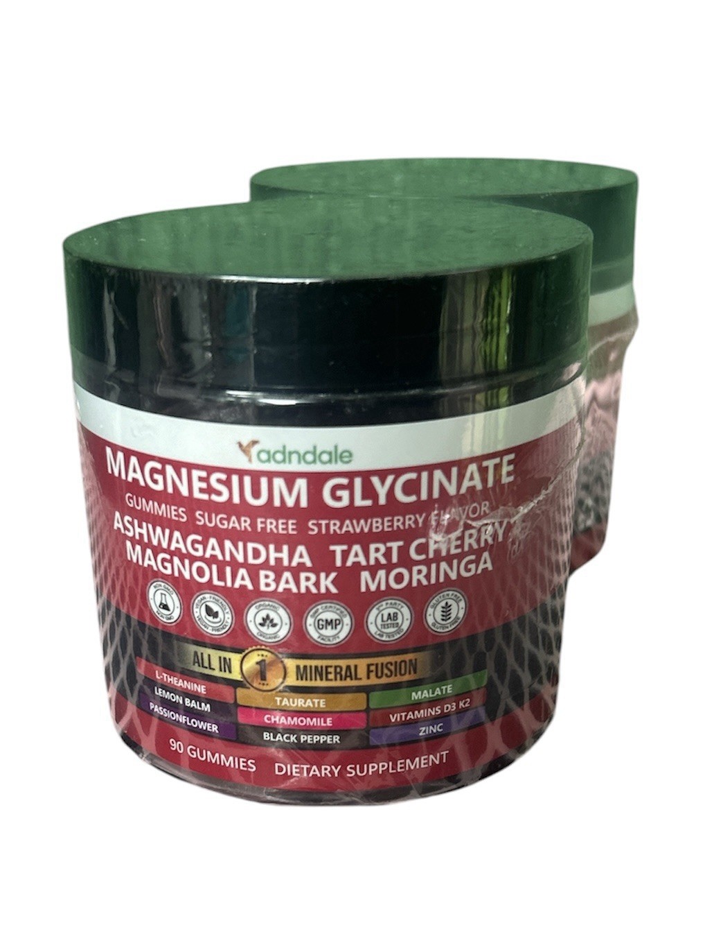 Adndale Magnesium Glycinate 90 Gummies with Ashwagandha Sugar Free, EXP2028 2PCK