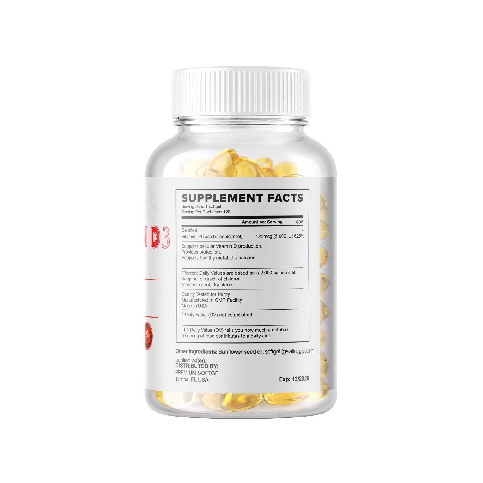 Vitamin D3 5,000 IU, 360 Softgels 125 mcg – Gluten Free & Non-GMO USA Made Ship