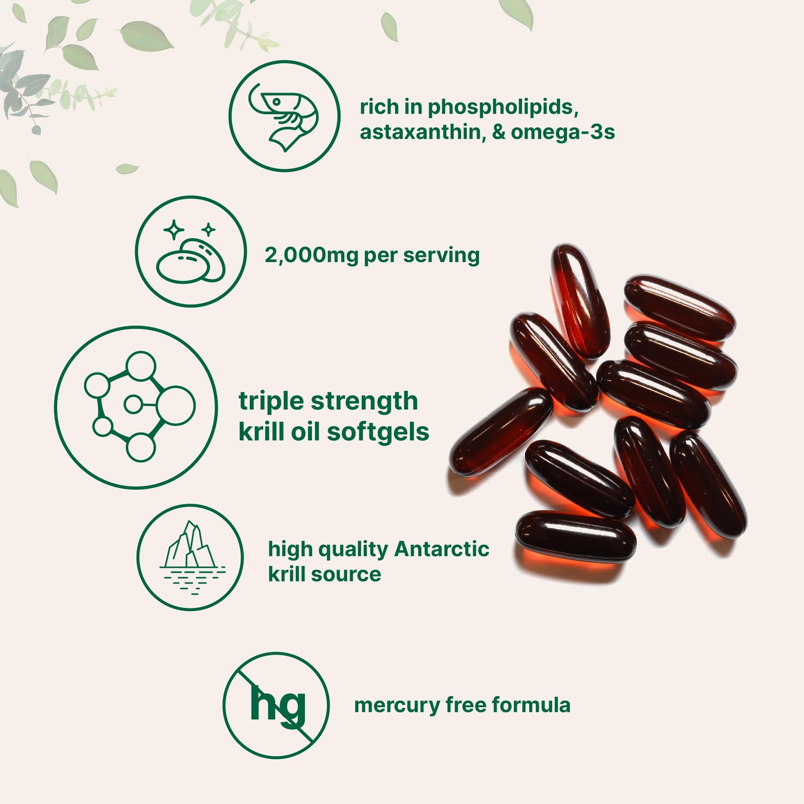 Antarctic Krill Oil Supplement, 2,000mg Per Serving, 240 Softgels, Triple Str…