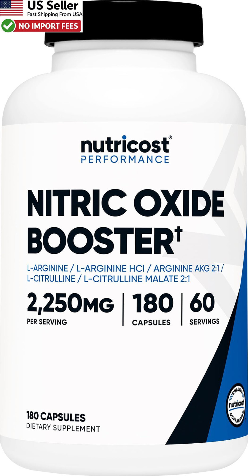 Nutricost Nitric Oxide Booster 2250mg 180 Capsules Pre Workout New FROM USA