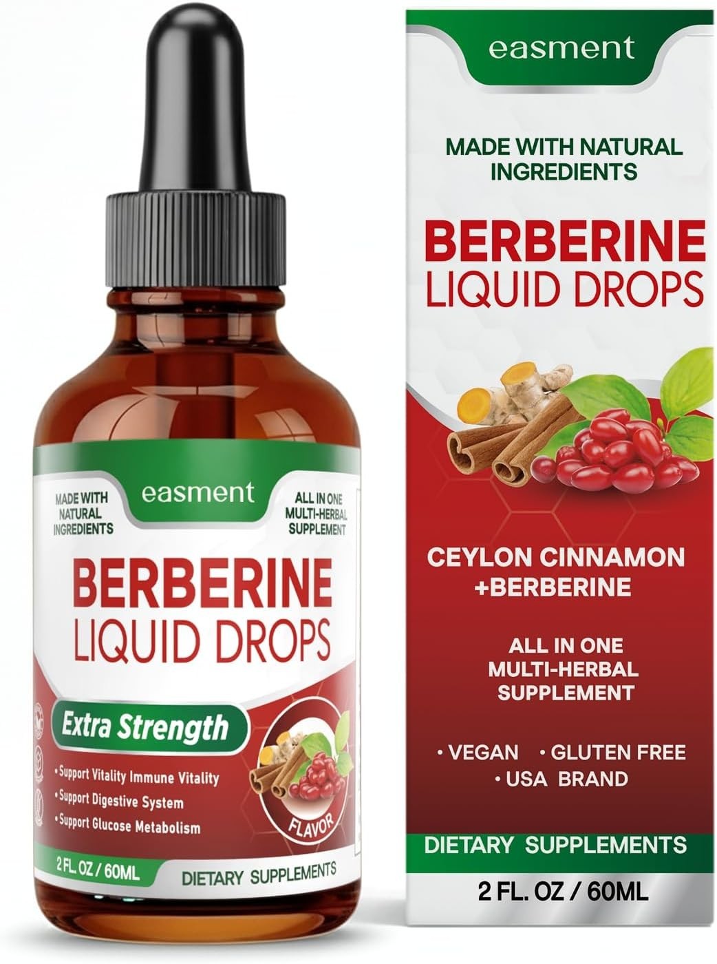 Easment Berberine Liquid Drops Overall Support Natural Berberine Extract 2 FL OZ