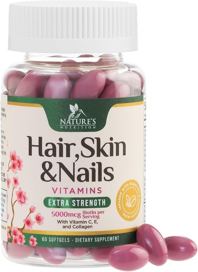 Hair Vitamins Women, Ultra Strength 5000mcg Biotin, Collagen, PABA & Argan Oil