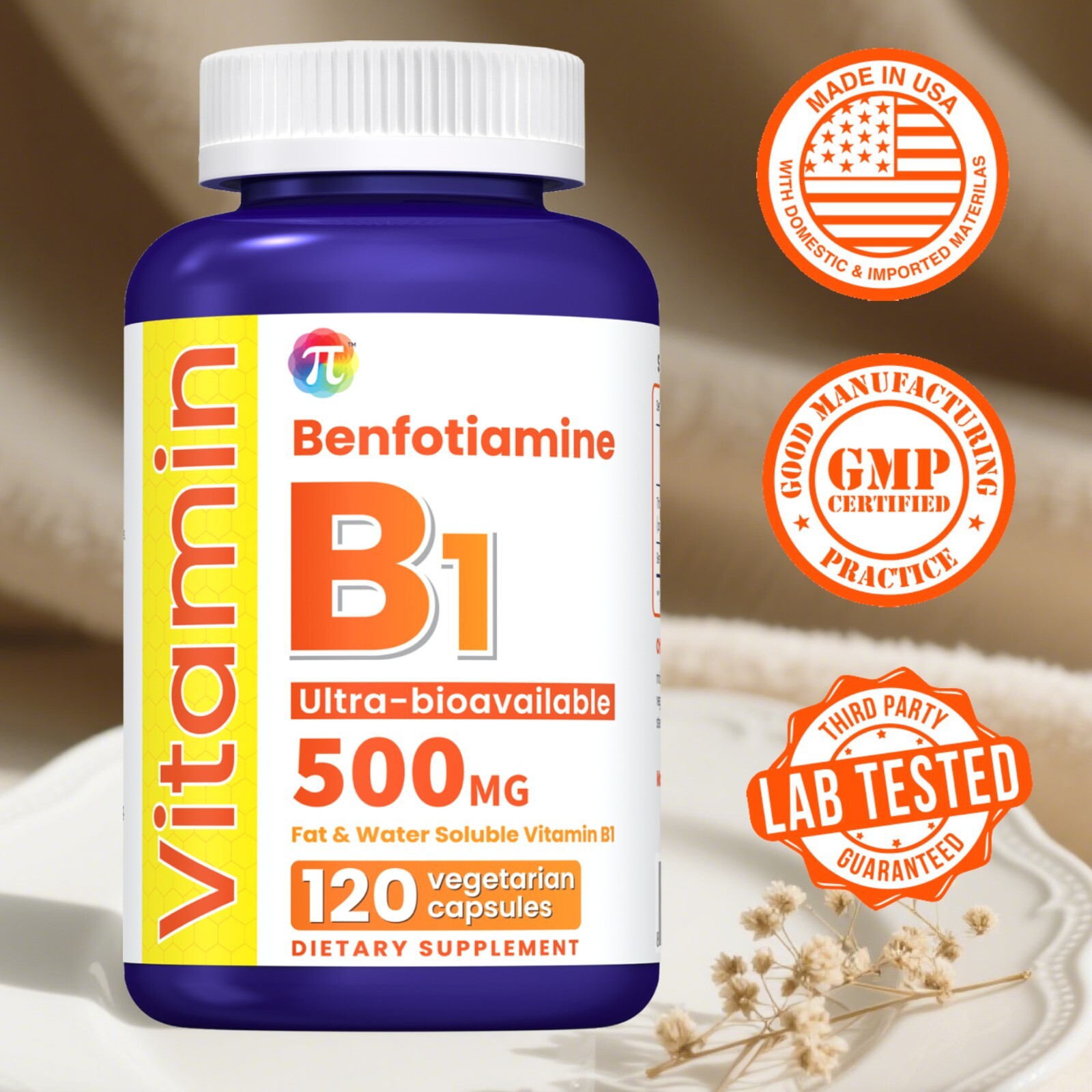 Vitamin B1 – 500 mg Thiamin per Serving – Supports Energy Metabolism – No Gluten