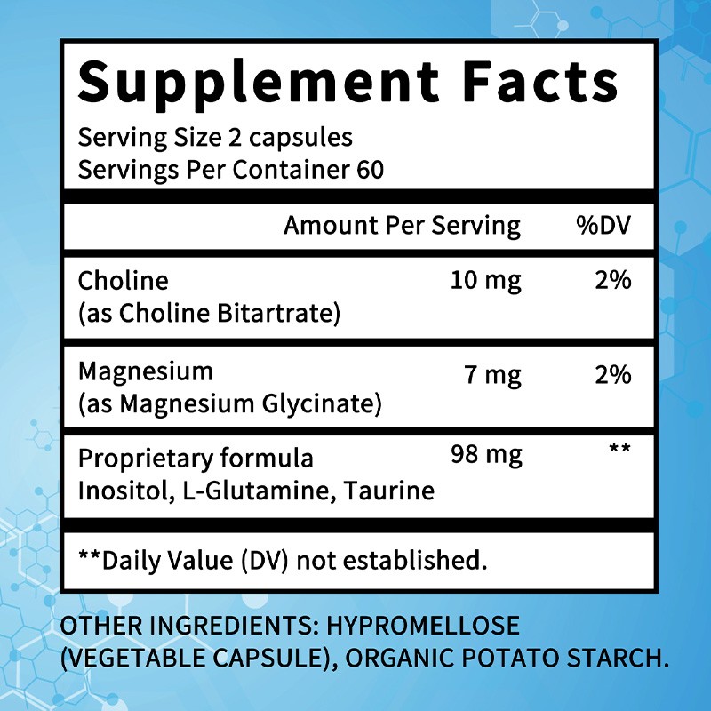 Choline With Magnesium Taurine Balance Cellular Health 30/60/120 Capsules