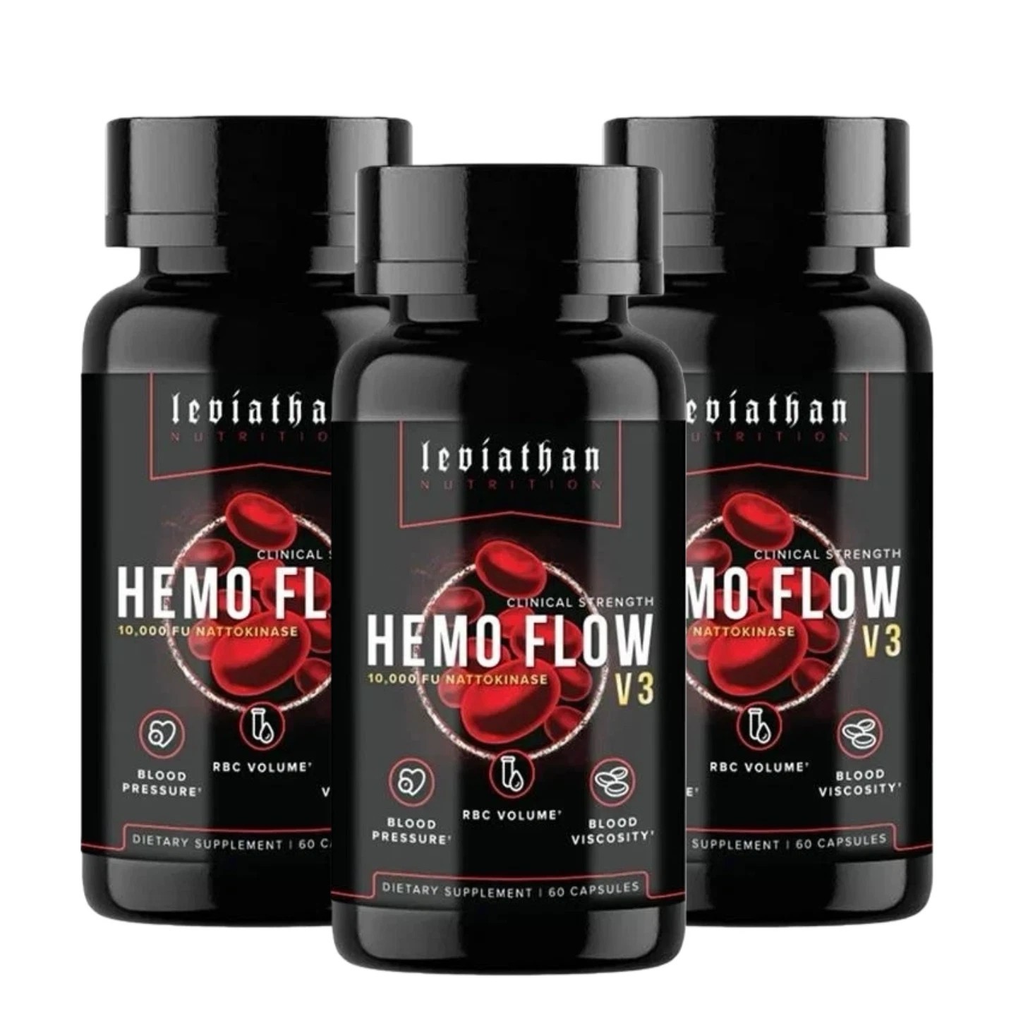 3Pcs-Leviathan Nutrition Hemo Flow Supplement Nattokinase with forNitric Oxide