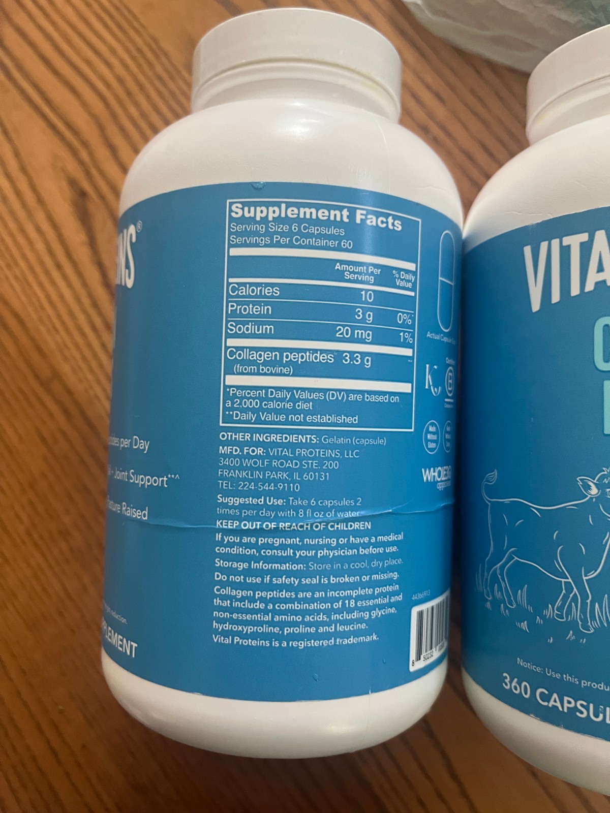2 – Vital Proteins Collagen Peptides, 360 Capsules per Bottle, Exp 03/2027