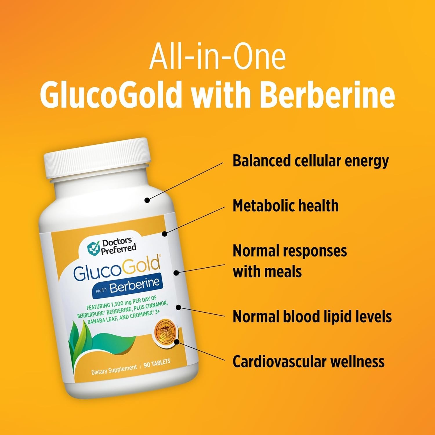 GlucoGold with Berberine, Concentrated Cinnamon, Chromium, Banaba Leaf Extrac…