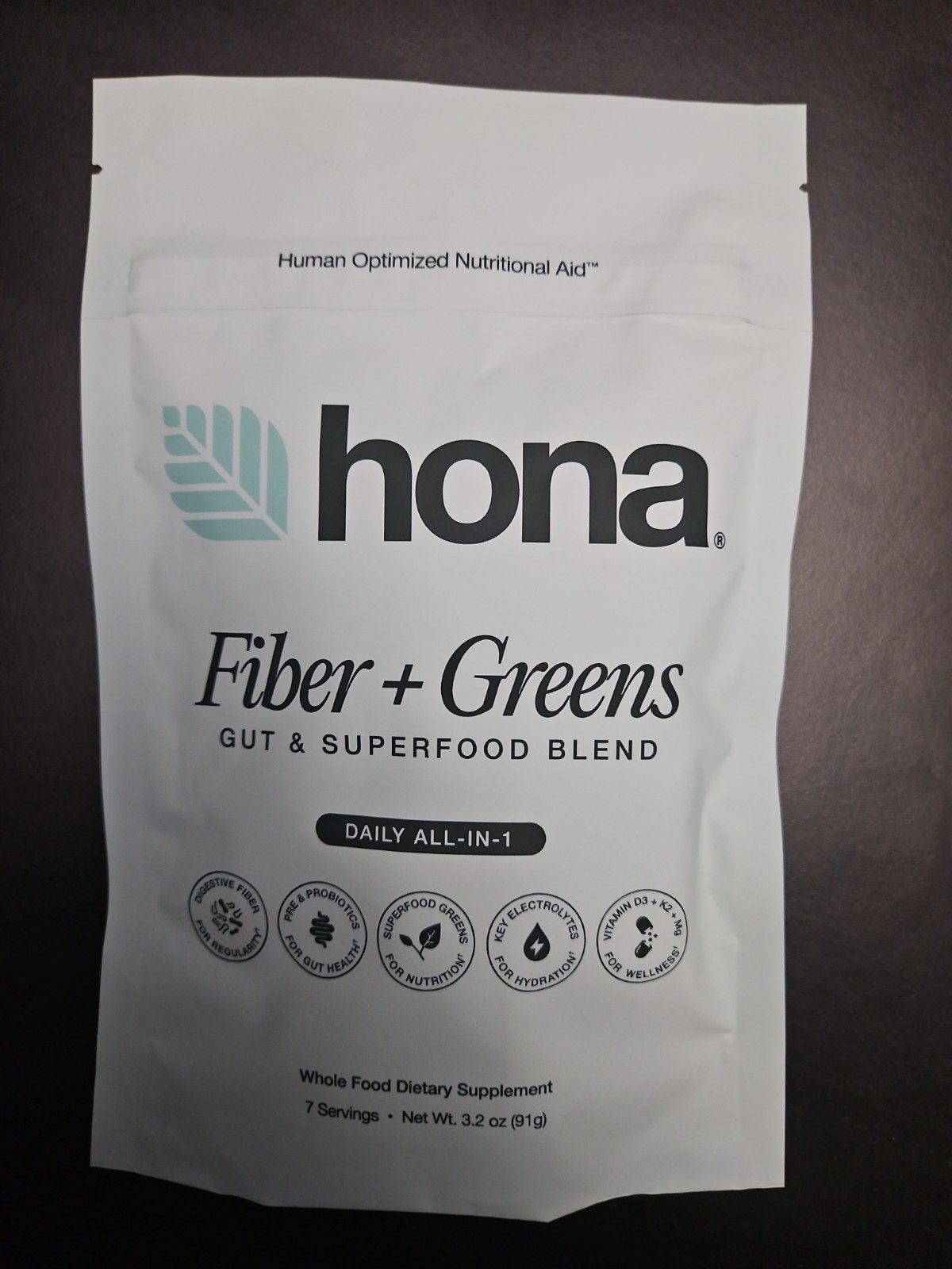 Hona Fiber + Greens Superfood Powder Probiotics Fiber 7 Servings 3.2 oz – New