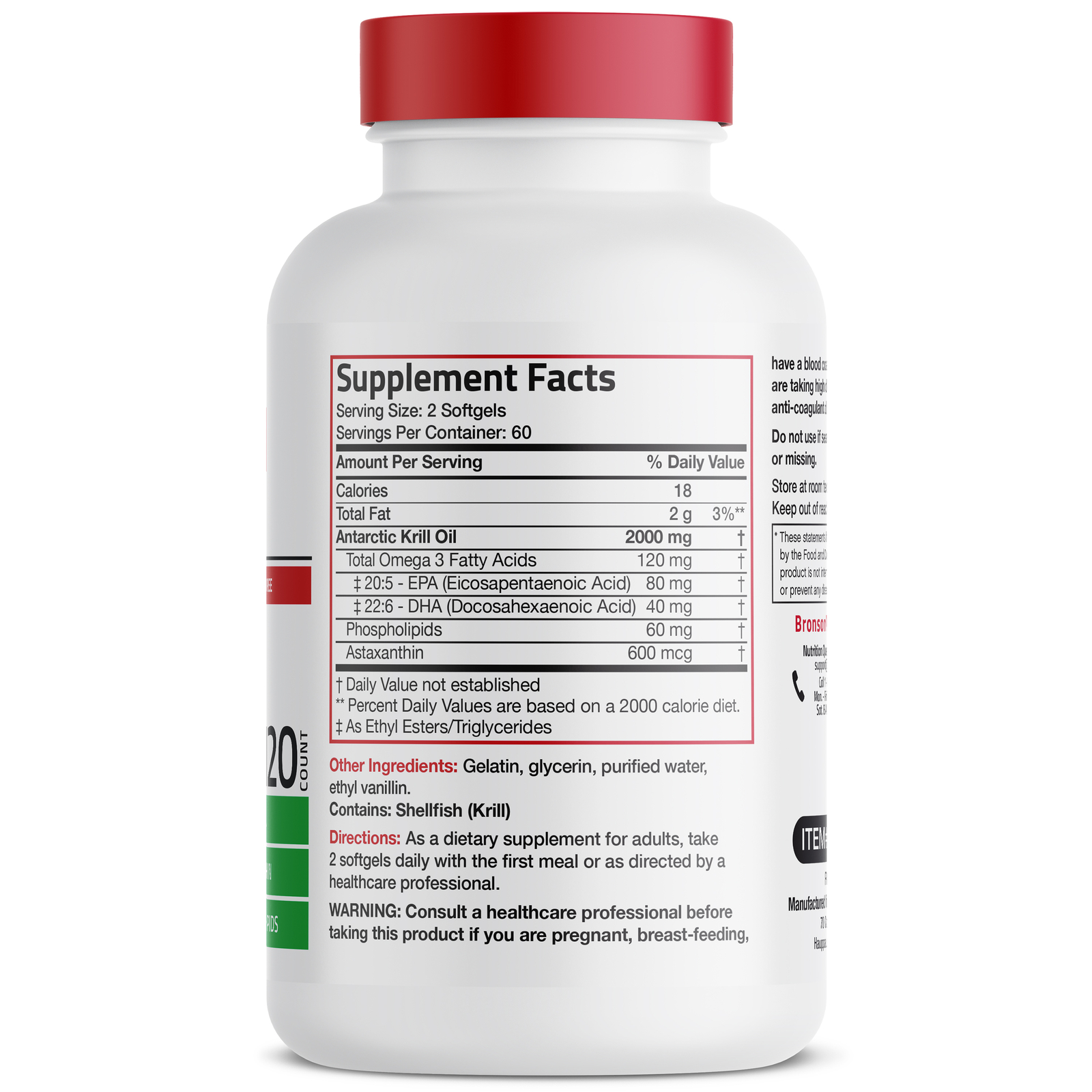 Antarctic Krill Oil 2000mg with Omega-3s EPA, DHA and Astaxanthin, 120 Softgels