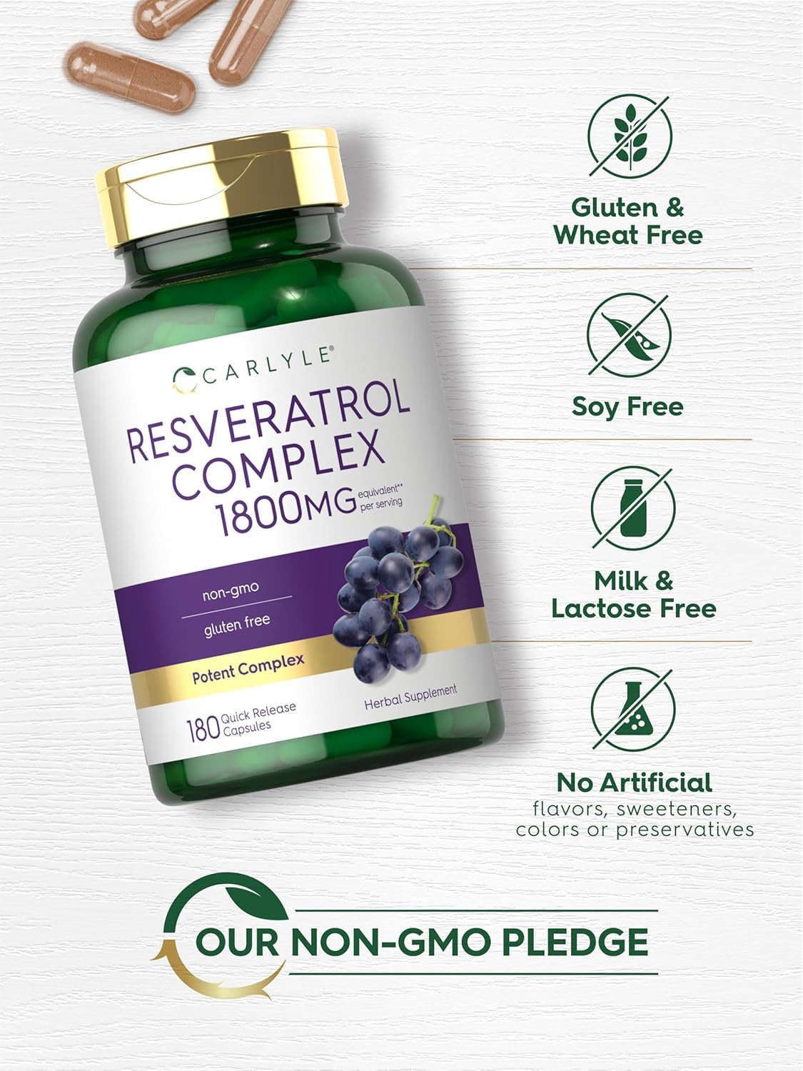 Resveratrol Complex – 180 Capsules – Trans Resveratrol Supplement with Grape See