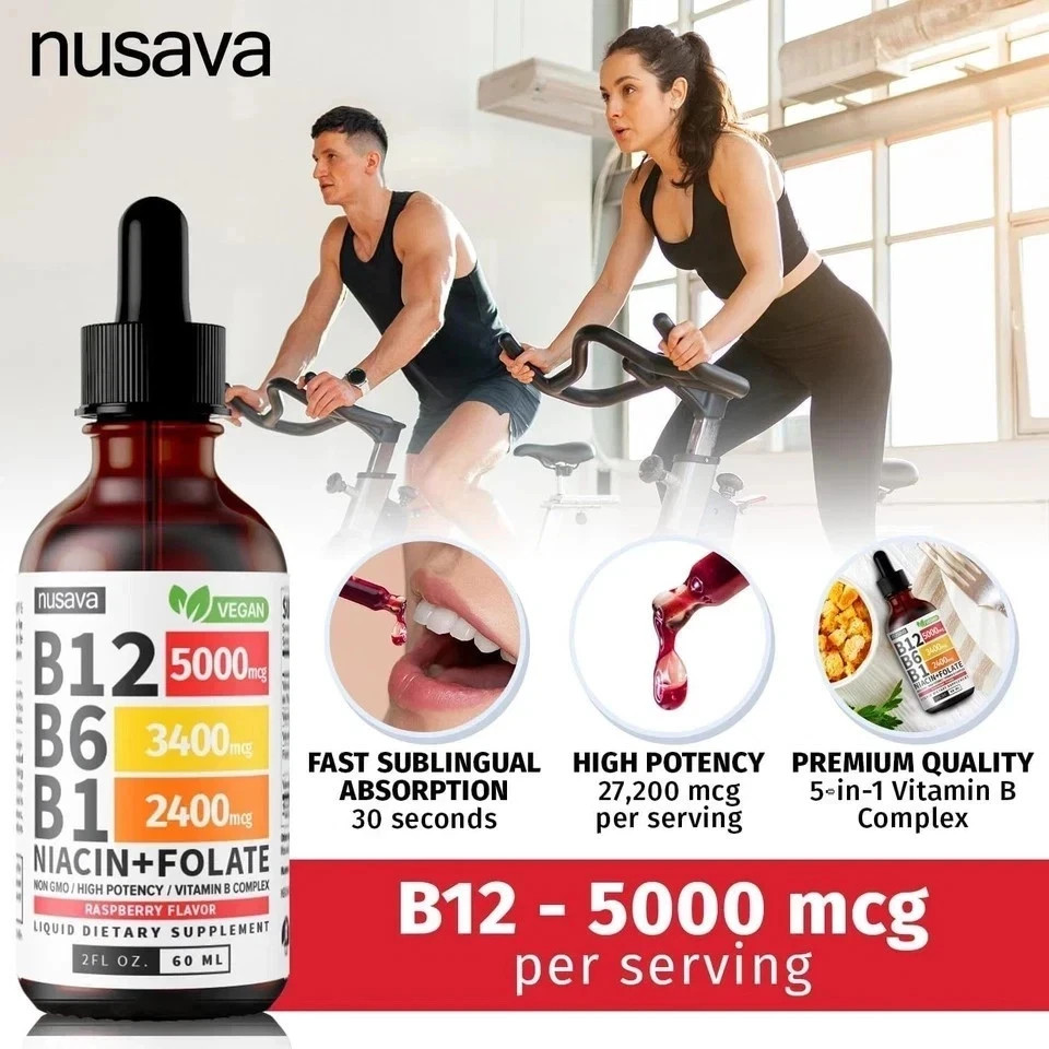 Nusava Vitamin B complex – B 12, B 6 & B 1 + Niacin & Folate – Double pack-