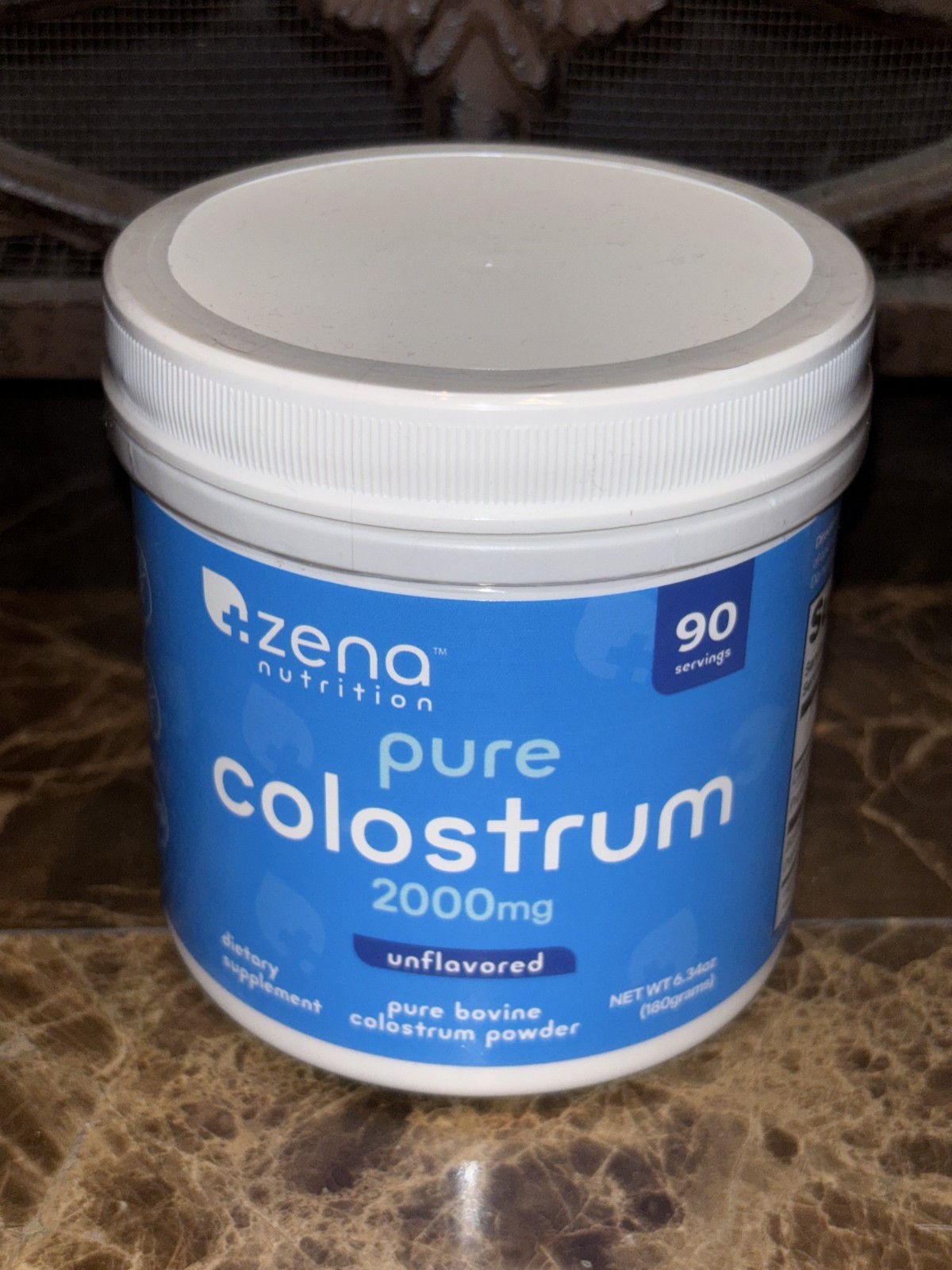 Zena Unflavored Bovine Colostrum 2000mg 6.34oz/180g 90 servings – new