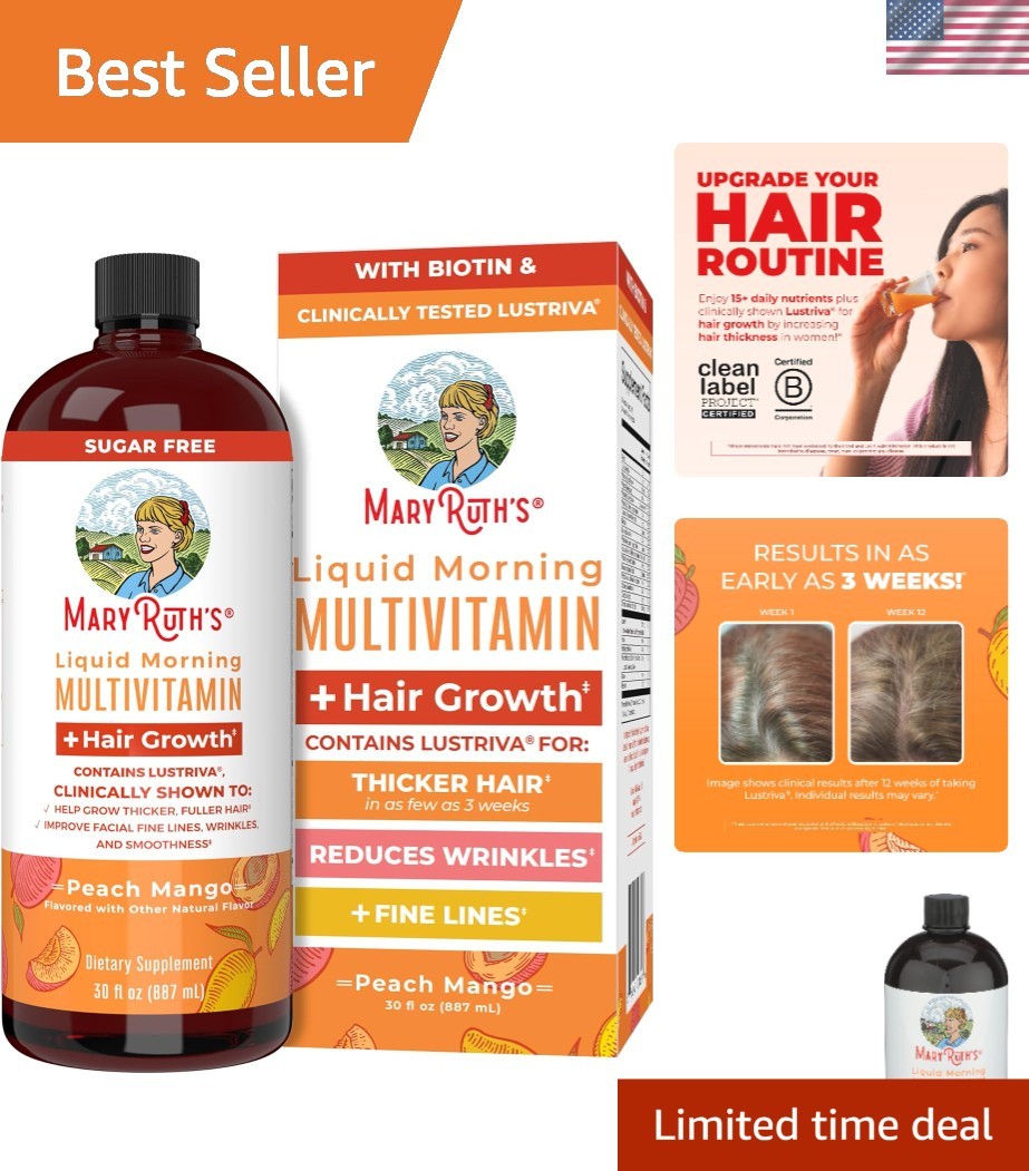 30 Fl Oz MaryRuth’s Multivitamin with Biotin for Fuller Hair & Skin Wellness