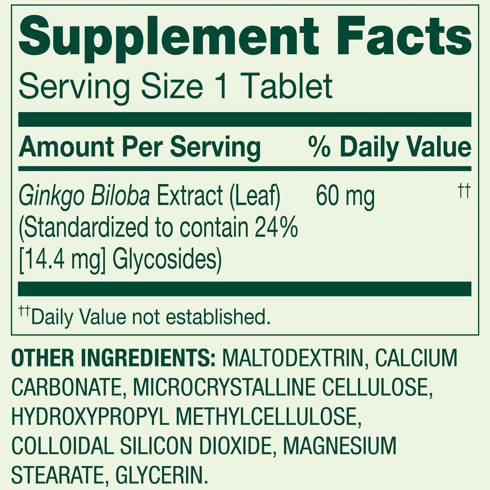 Spring Valley Ginkgo Biloba Extract 60 Mg Memory Support Non GMO, 240 Tabs