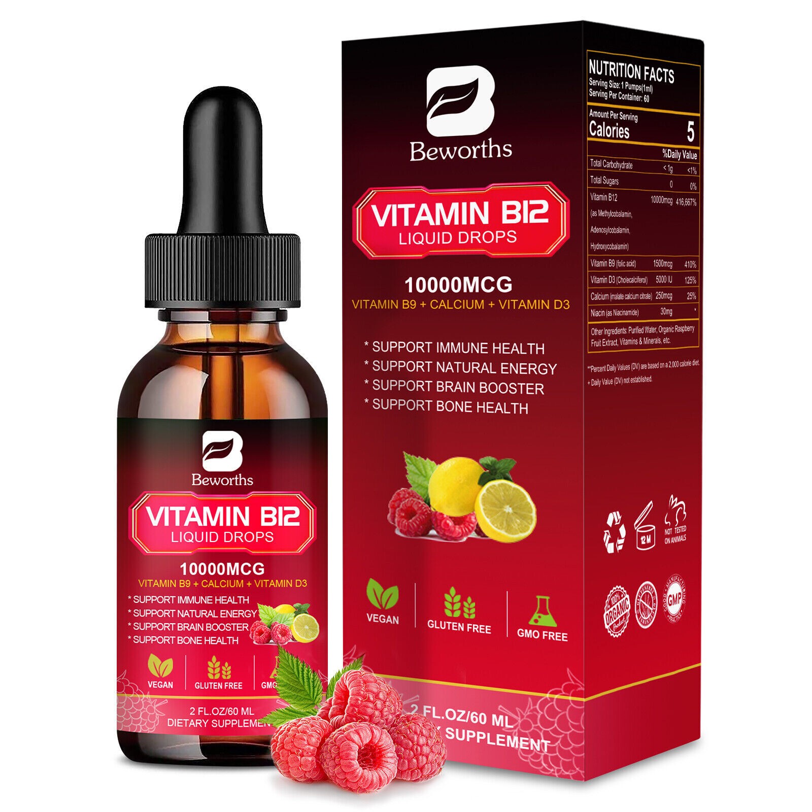 Vitamin B Complex Vegan Liquid Drops B9, B12 & Vitamin D3 for Men and Women